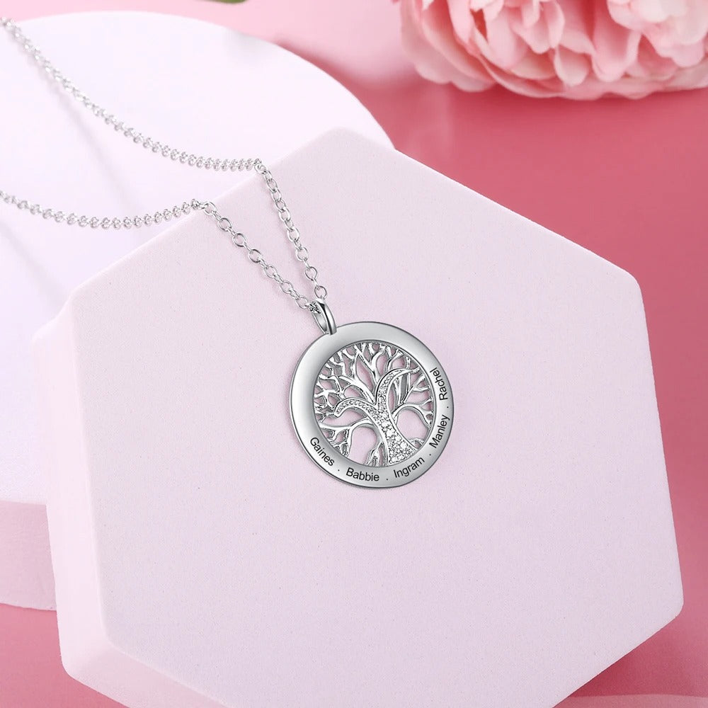 Personalized Tree of Life Pendant 5 Names Necklace - Abrahamallen