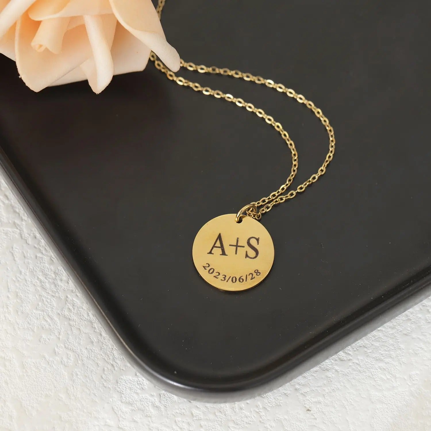 Personalized Couple's Initials and Year Pendant Necklace - Abrahamallen