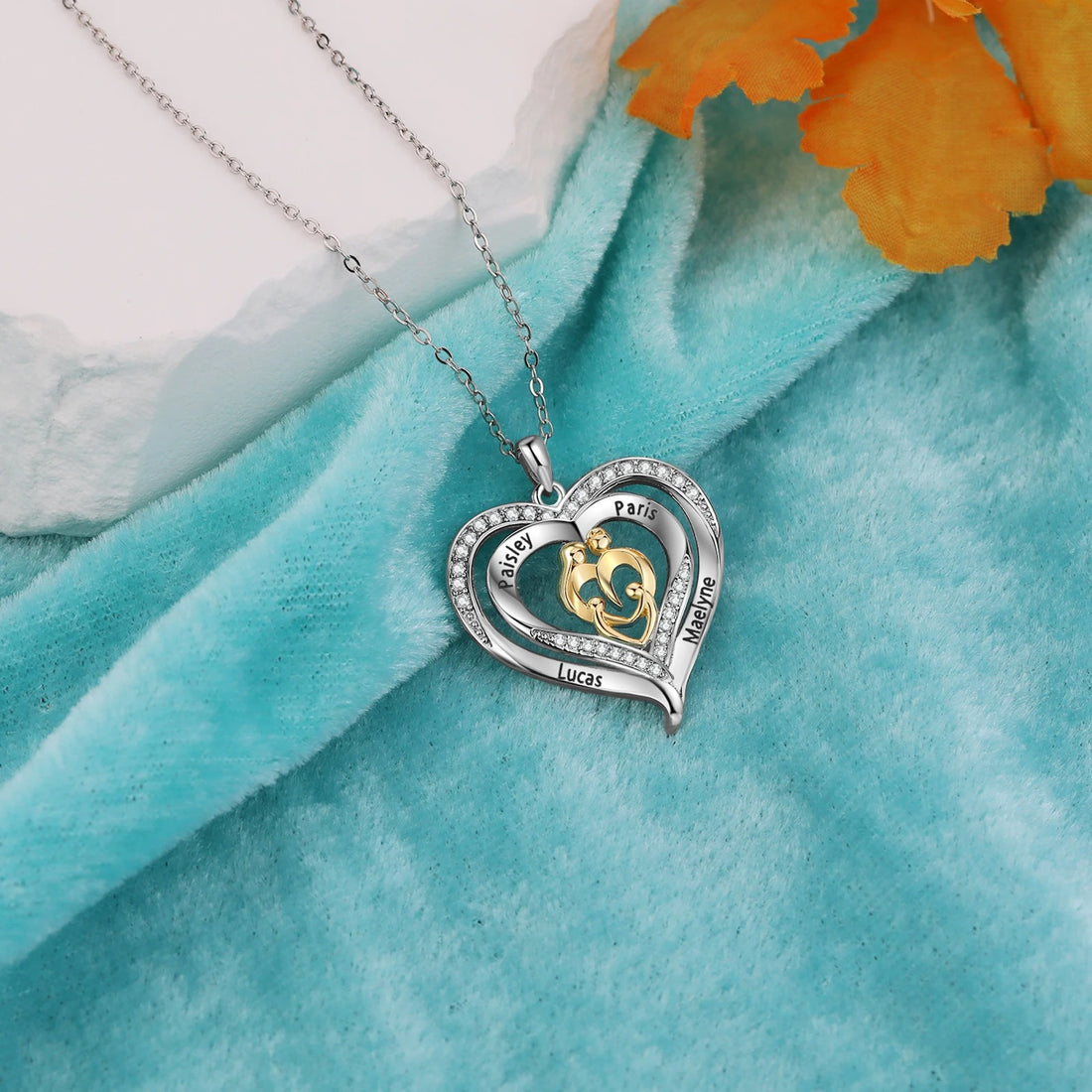 Personalized Heart 4 Names Pendant Necklace - Abrahamallen