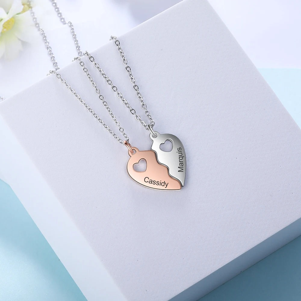 Personalized RoseGold Double Heart Pendant Necklace - Abrahamallen