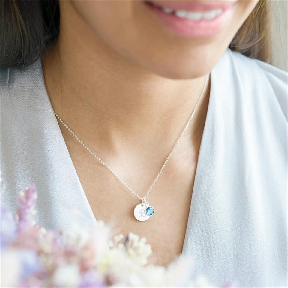 Customized Initial Birthstone Pendant Necklace - Abrahamallen