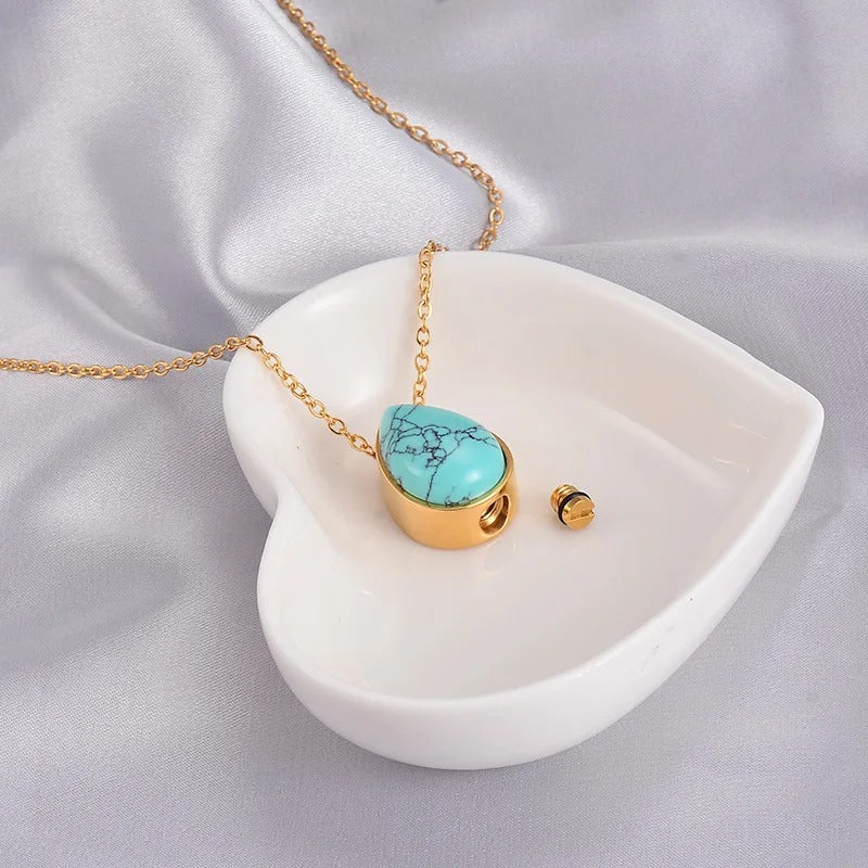 Natural Stone Cremation Urn Teardrop Keepsake Necklace - Abrahamallen