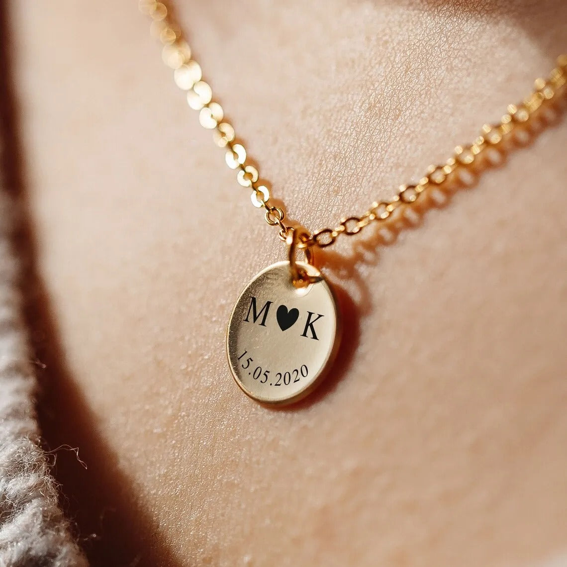 Personalized Initial Couple's Engraved Pendant Necklace - Abrahamallen