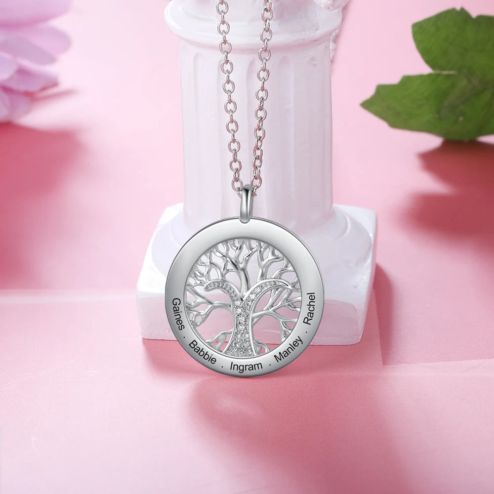 Personalized Tree of Life Pendant 5 Names Necklace - Abrahamallen