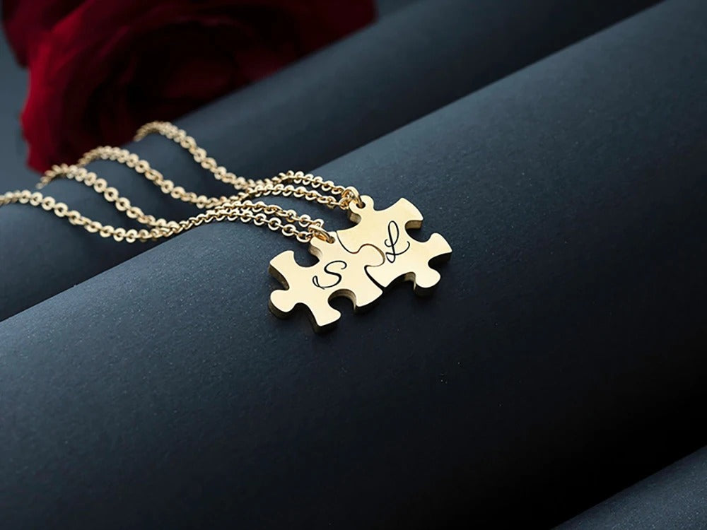 Customized Initials Puzzle Pendant Necklace - Abrahamallen