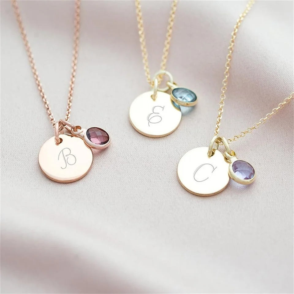 Customized Initial Birthstone Pendant Necklace - Abrahamallen