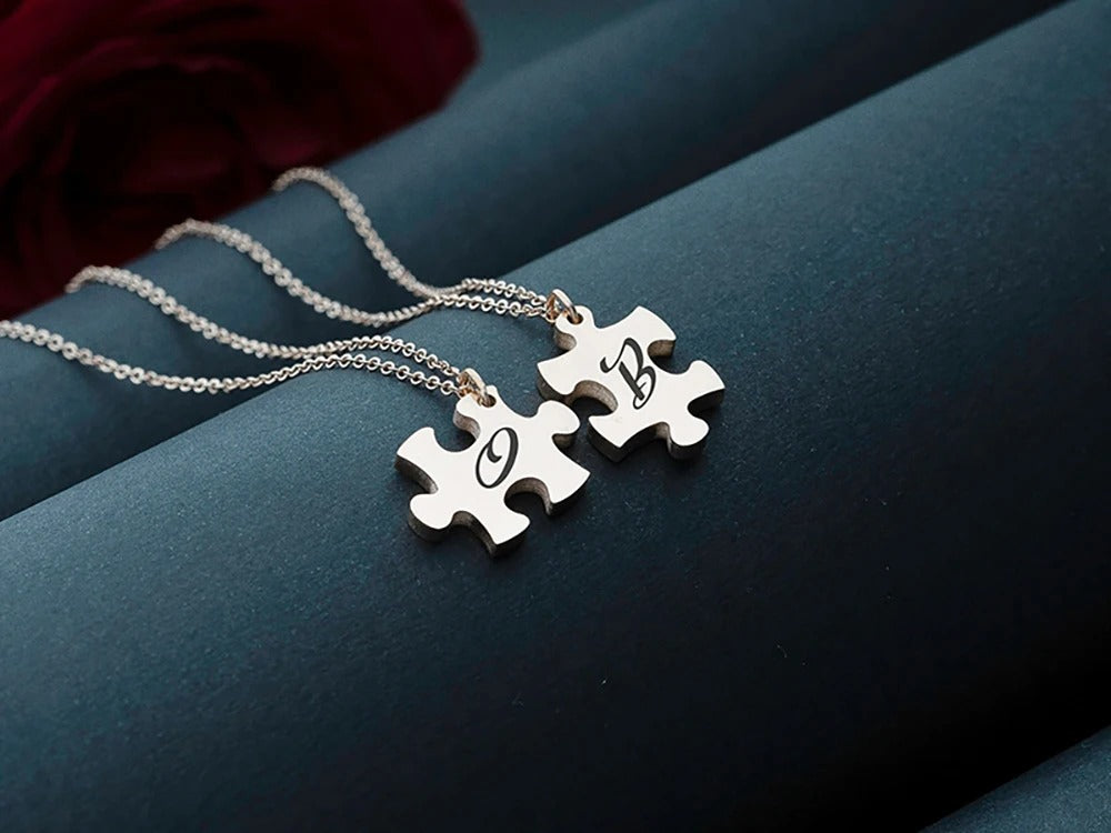 Customized Initials Puzzle Pendant Necklace - Abrahamallen