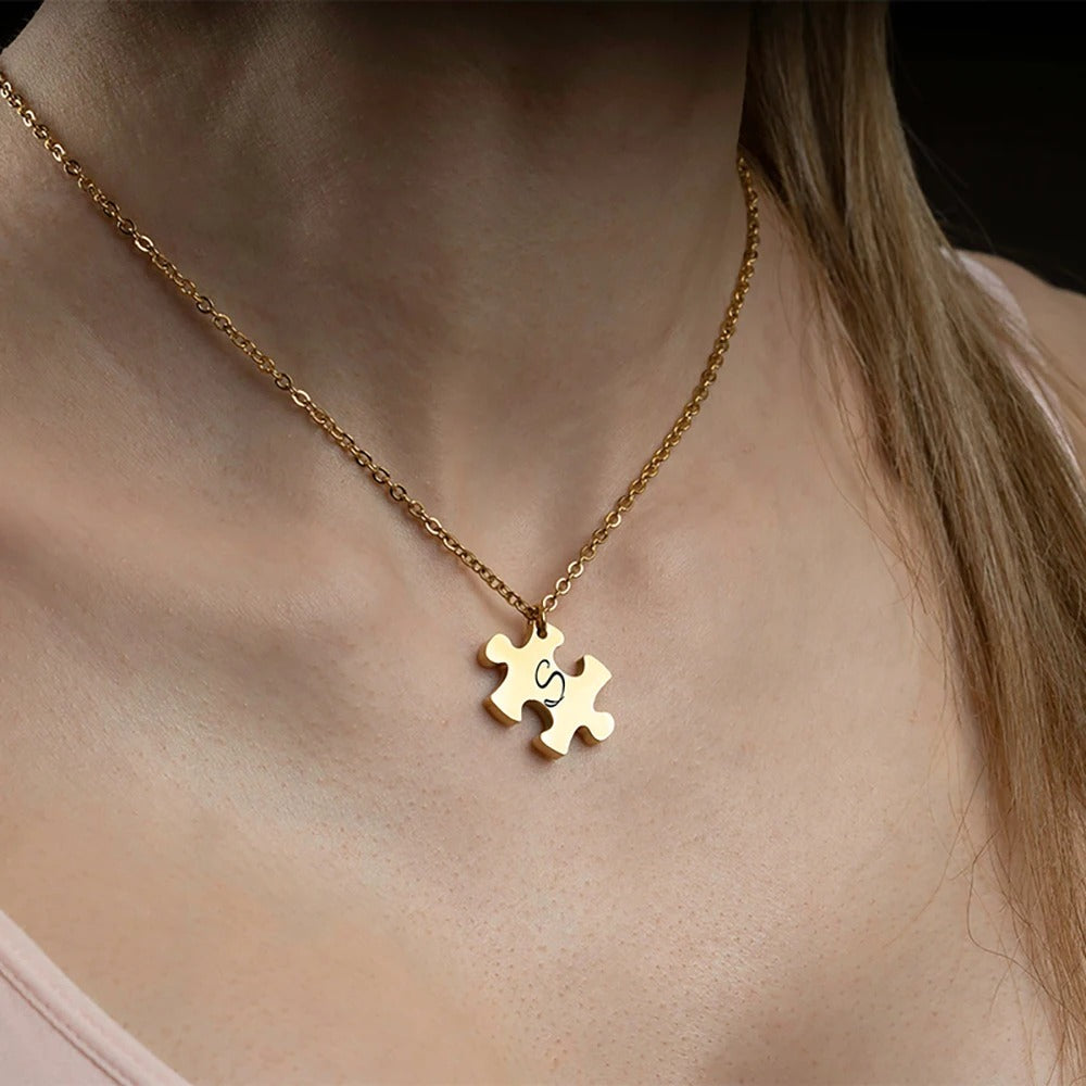 Customized Initials Puzzle Pendant Necklace - Abrahamallen