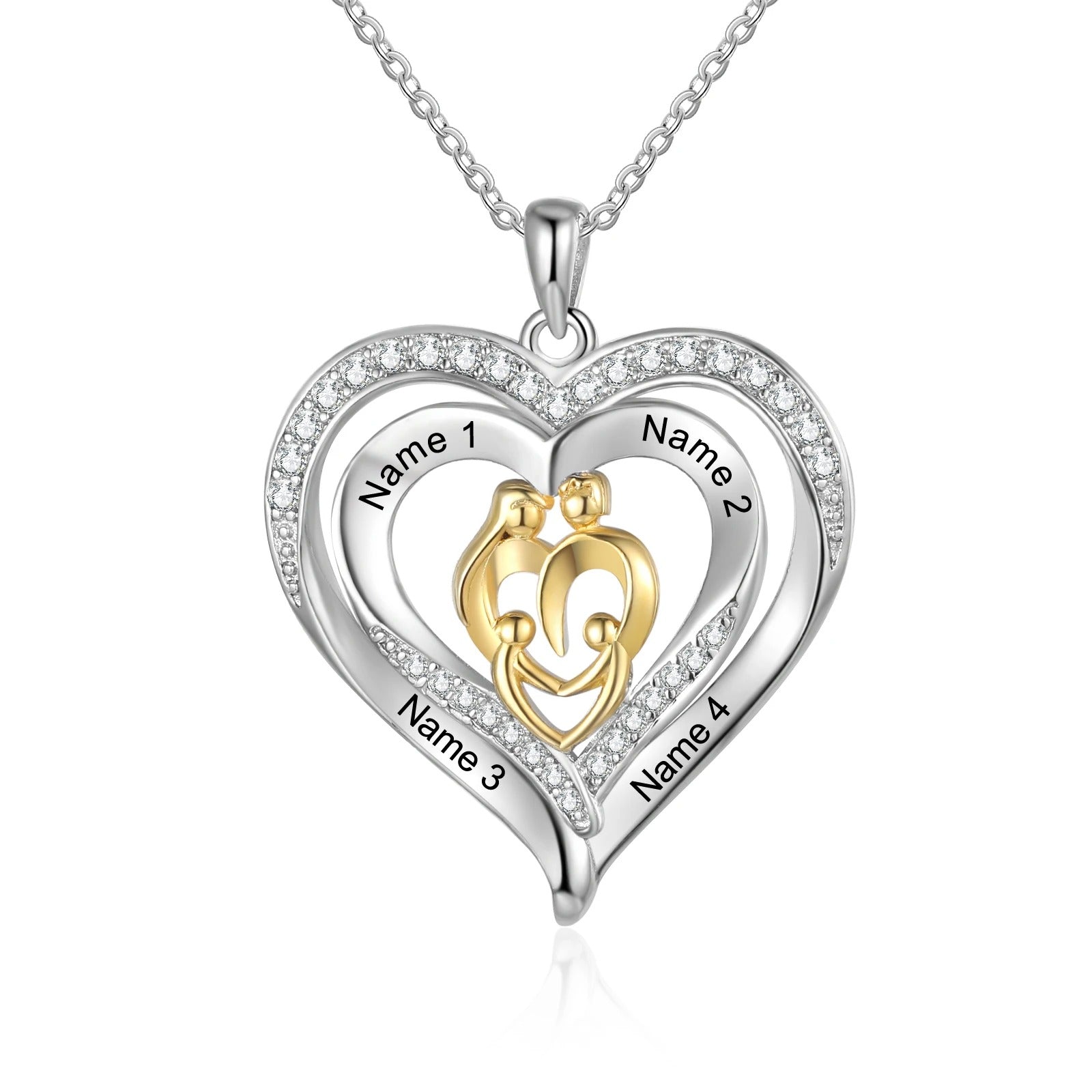 Personalized Heart 4 Names Pendant Necklace - Abrahamallen