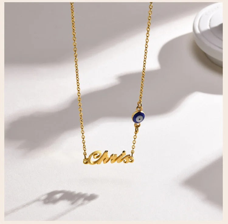 Customized Name Pendant with Evil Eye Necklace - Abrahamallen