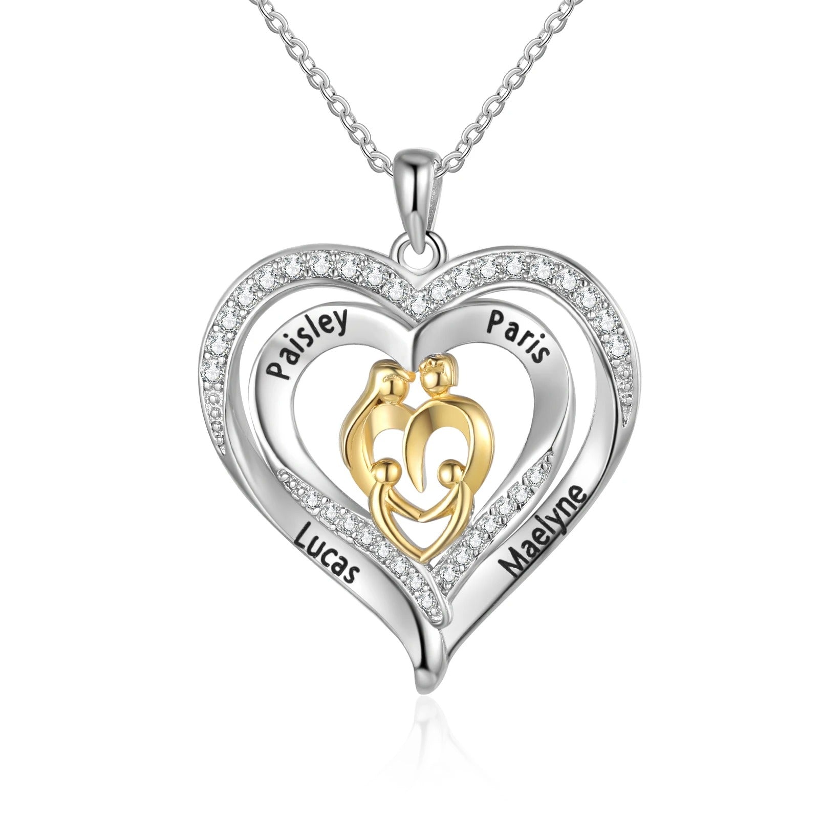 Personalized Heart 4 Names Pendant Necklace - Abrahamallen