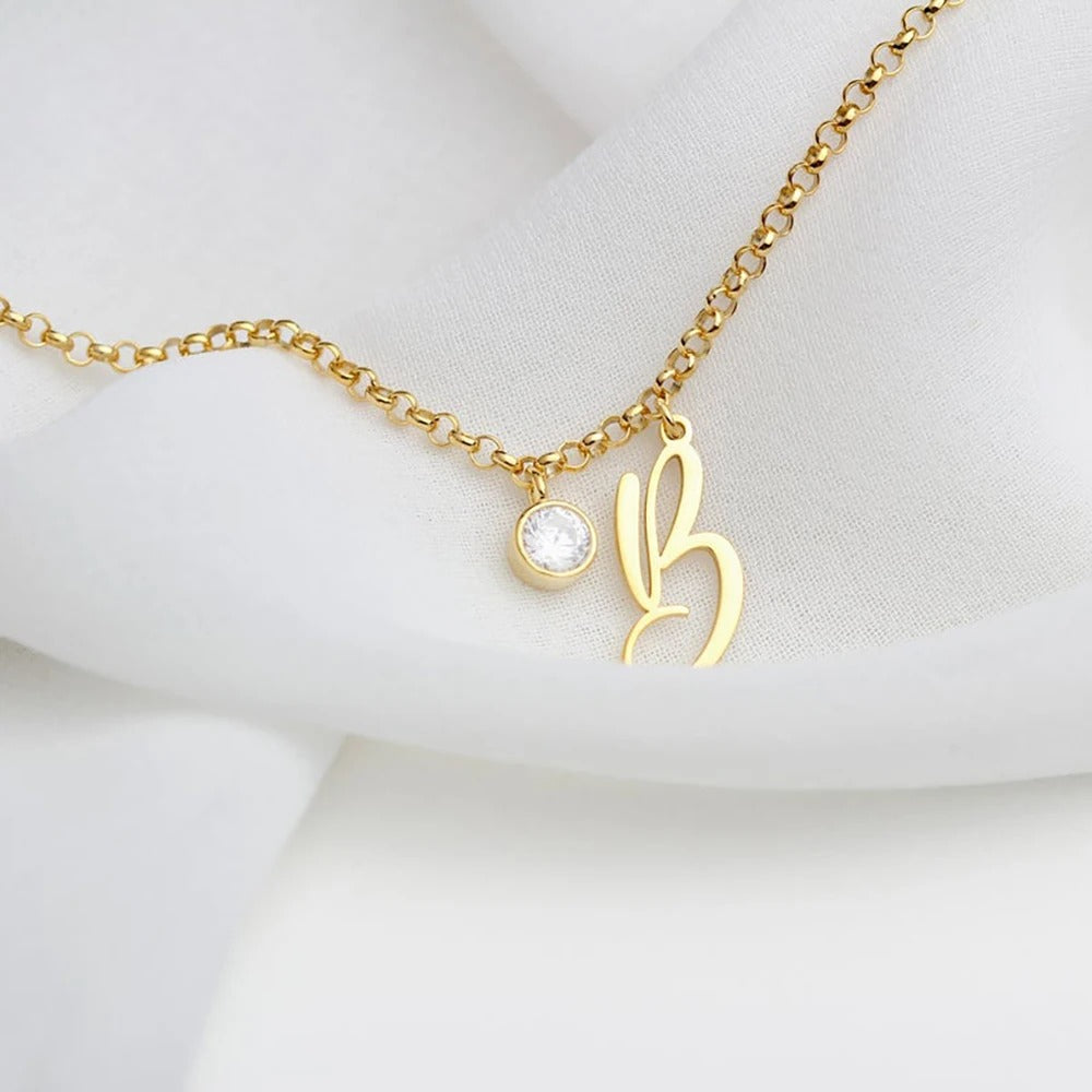 Personalized Initial and Birthstone Pendant Bracelet - Abrahamallen