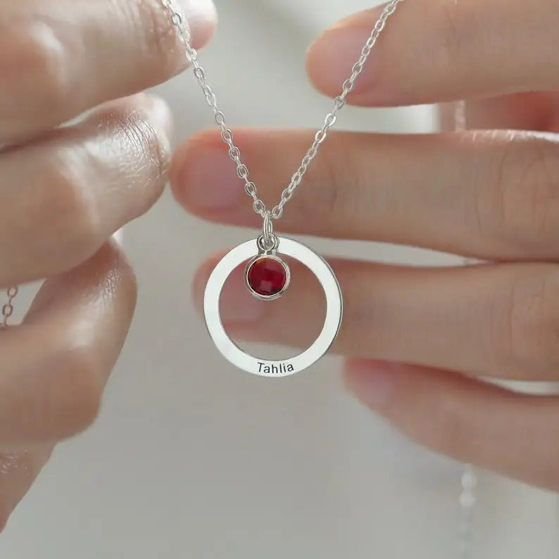 Multiple Birthstone Customized Name Pendant Necklace - Abrahamallen