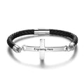 Personalized Engraveable Cross Name Vintage Black Leather Bracelets - Abrahamallen