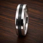 The Monarch | Silver Titanium Wedding Ring with Black Centre Inlay