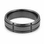 The Blackridge | Black Titanium Wedding Ring with Faceted Centre & Precision Groove Detailing