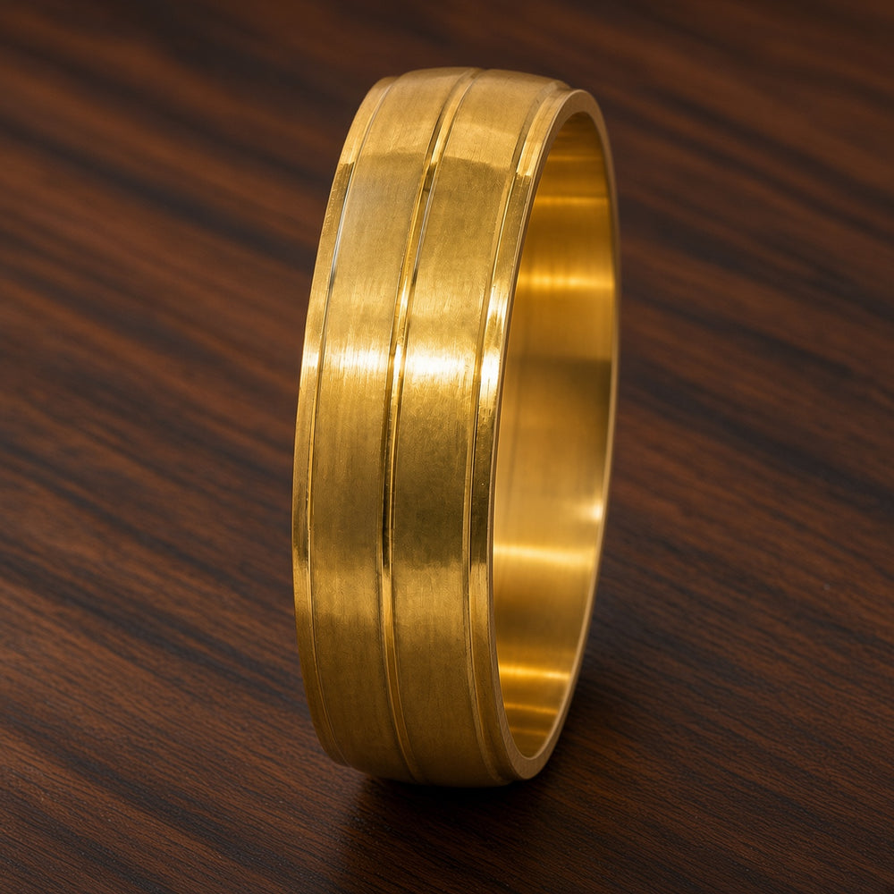 The Cavendish | Gold Titanium Wedding Ring with Twin Precision Grooves