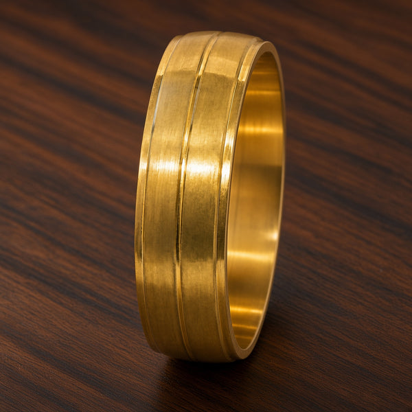 The Cavendish | Gold Titanium Wedding Ring with Twin Precision Grooves