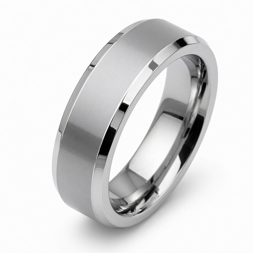 The Harrington | Silver Tungsten Wedding Ring with Polished Bevelled Edges