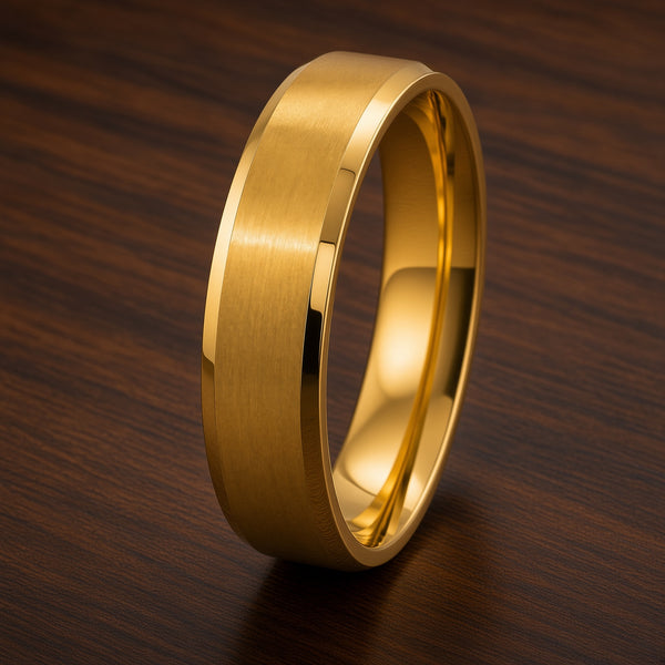 The Harrington | Gold Brushed Titanium Wedding Ring with Polished Edges