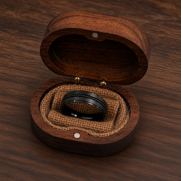 The Sovereign Black | Titanium Wedding Ring with Twisted Rope Centre Detail