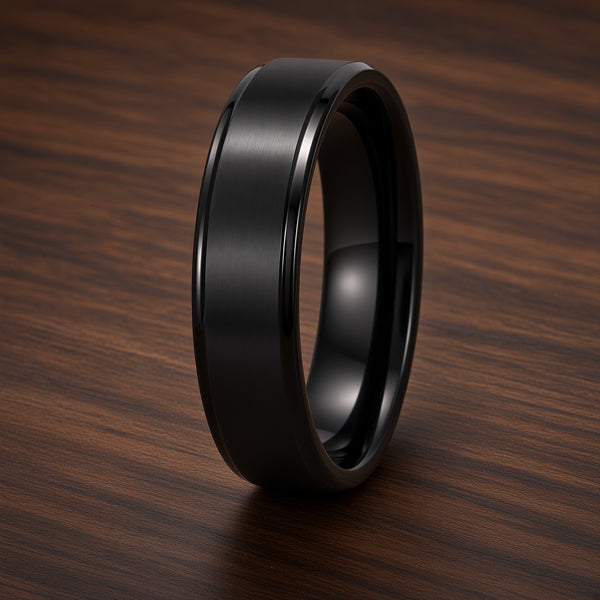 The Onyxford | Black Brushed Titanium Wedding Ring with Polished Edges