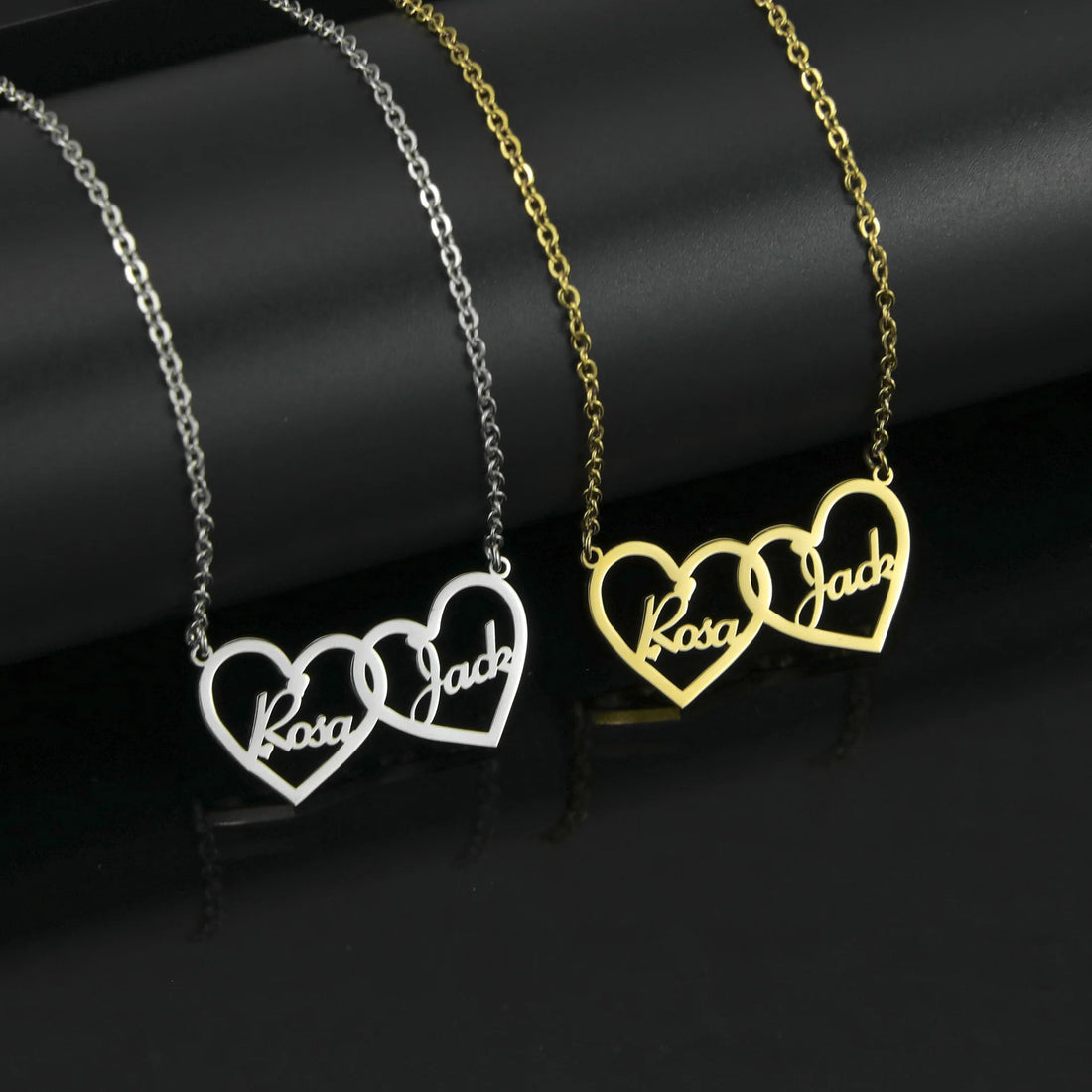 Personalized Double Heart Pendant Necklace - Abrahamallen