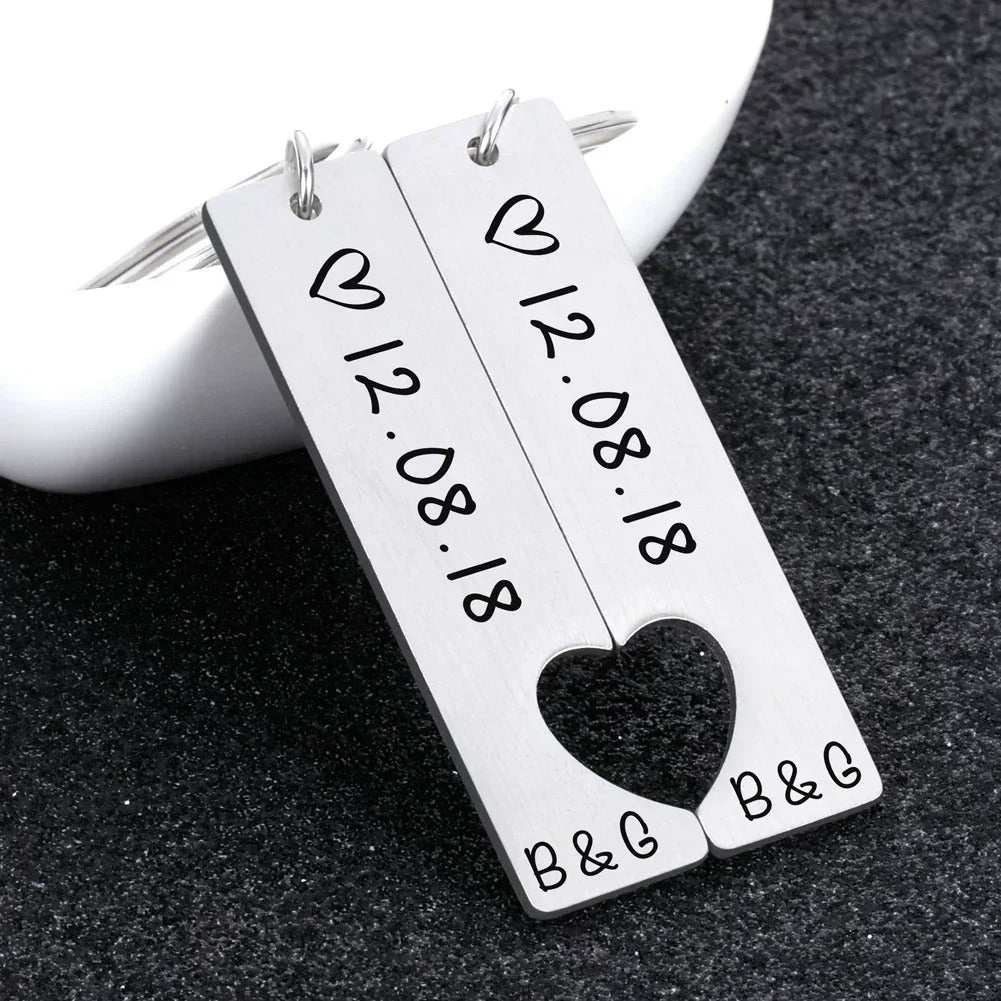 Personalized Couple's Engraved Anniversary and Initial's Keychains - Abrahamallen