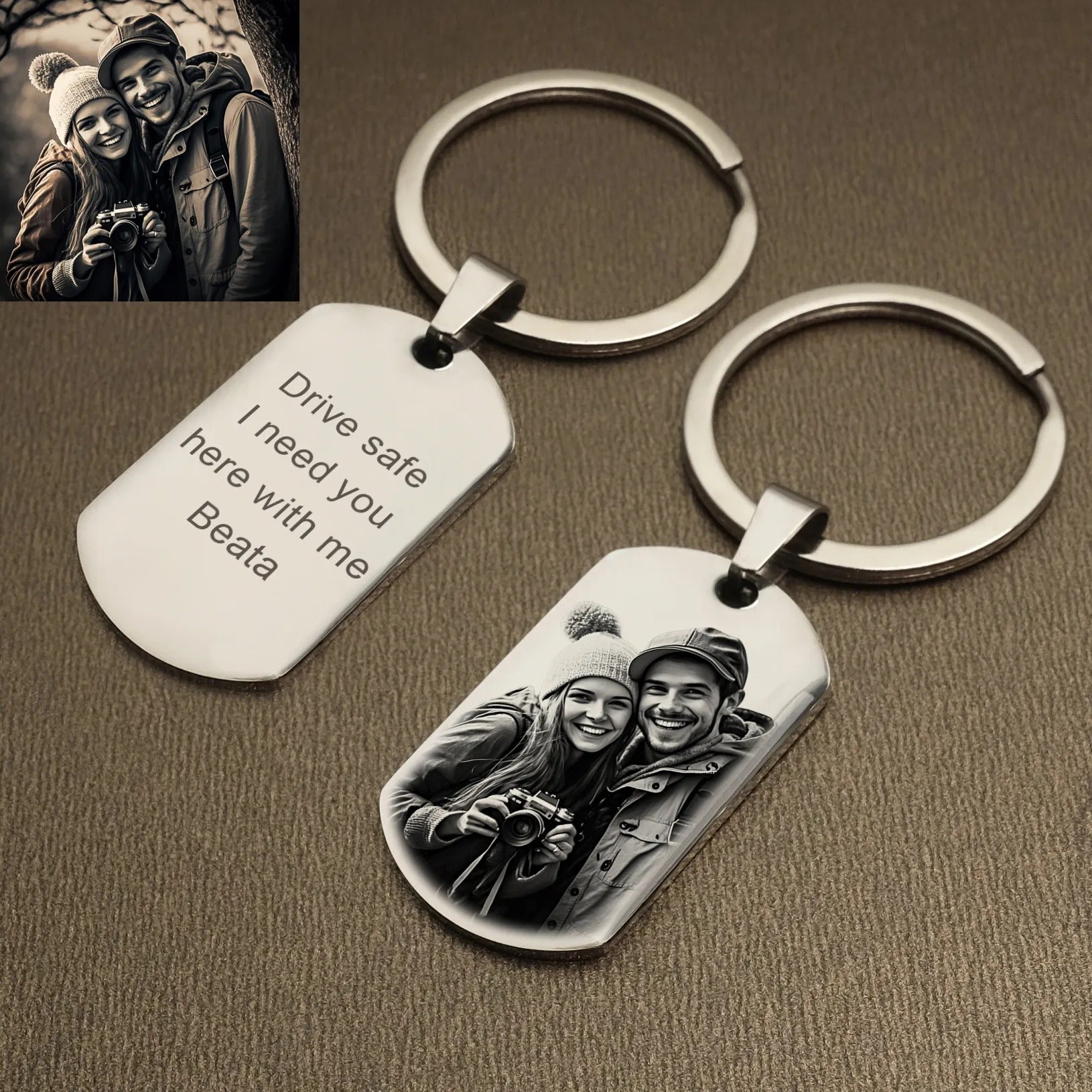 Personalized Engraved Photo and Message Keychain - Abrahamallen