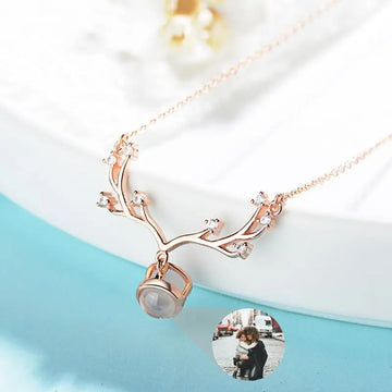 Projection Personalized Antler Photo Heart Pendant Necklace - Abrahamallen