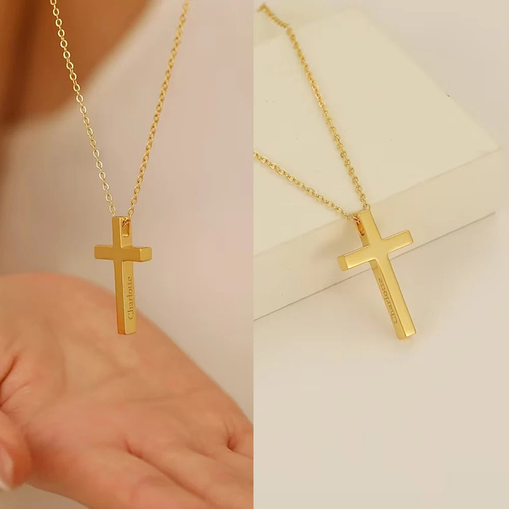 Personalized Cross Name Initial Pendant Necklace - Abrahamallen