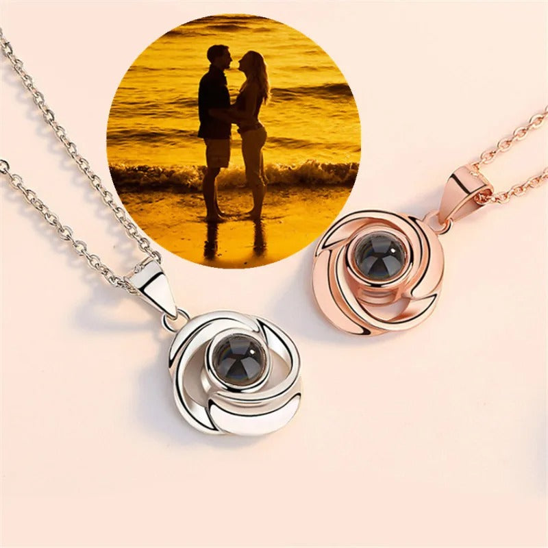 Projection Personalized Photo Flower Pendant Necklace - Abrahamallen