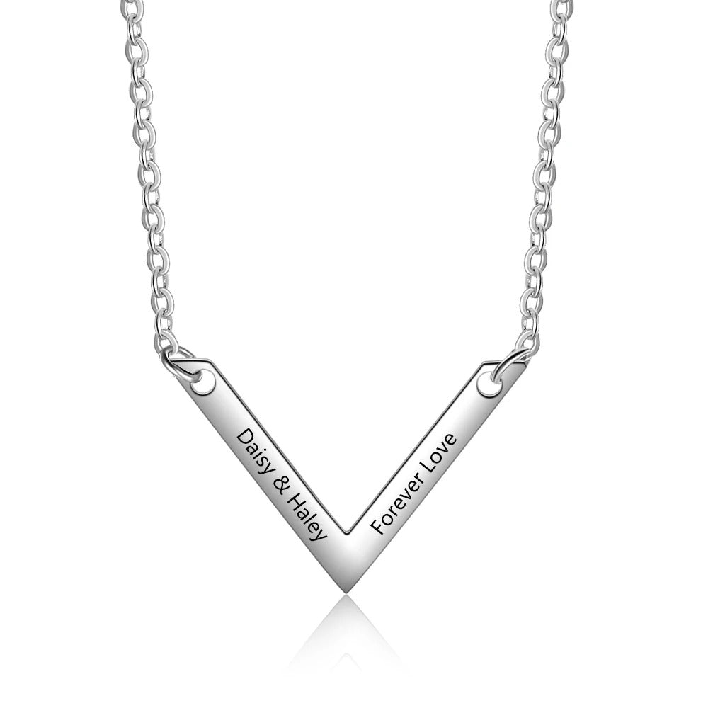 Customized V-Shaped Pendant Initials Necklace - Abrahamallen