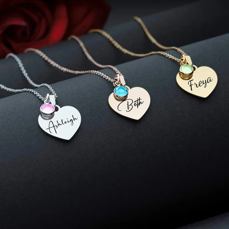 Customized Name and Birthstone Pendants Necklace - Abrahamallen