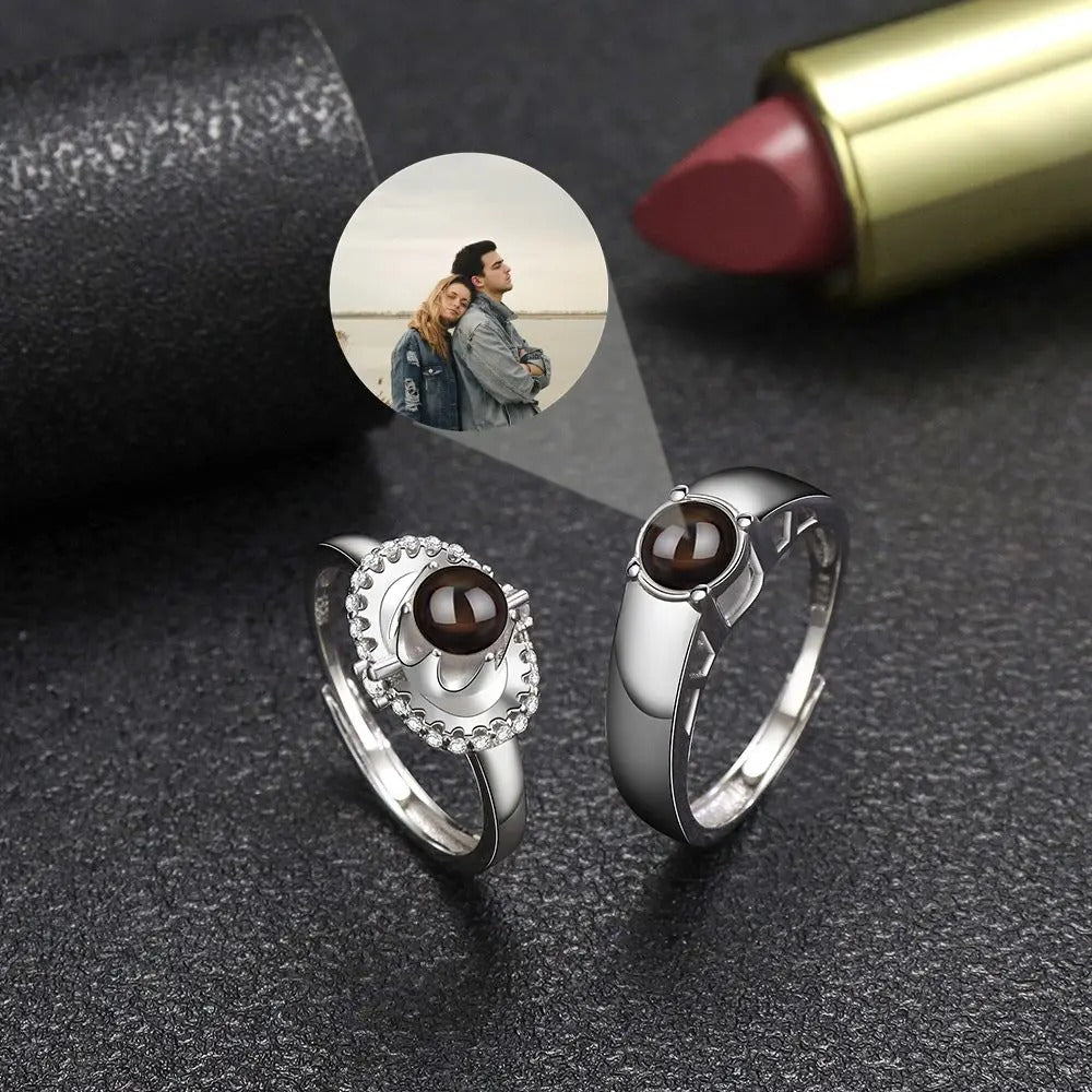 Personalized Photo Projection Adjustable Couple's Rings - Abrahamallen