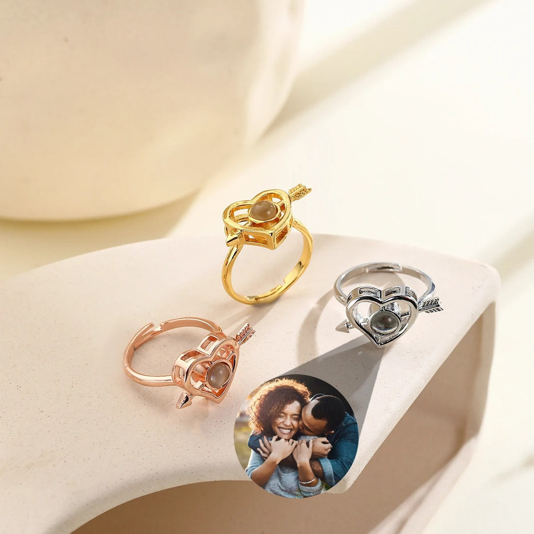 Personalized Photo Projection Adjustable Heart Ring - Abrahamallen