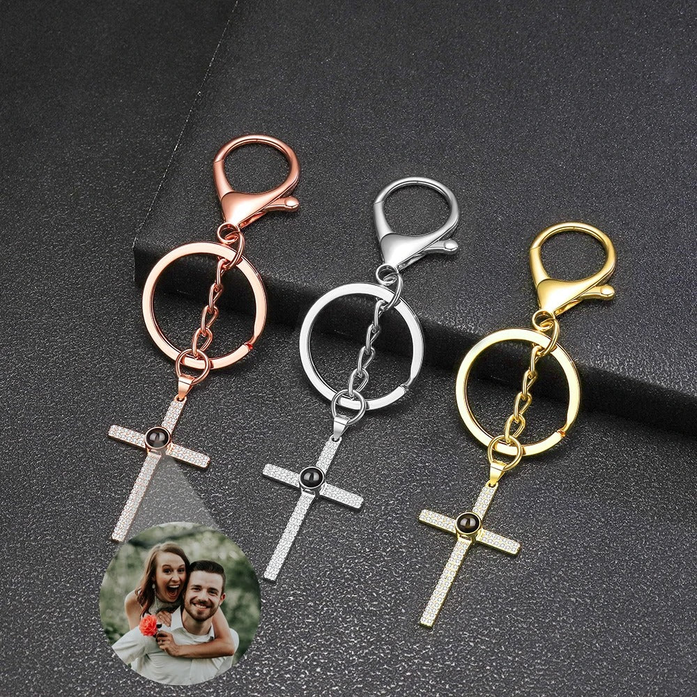 Personalized Projection Cross Keychain - Abrahamallen