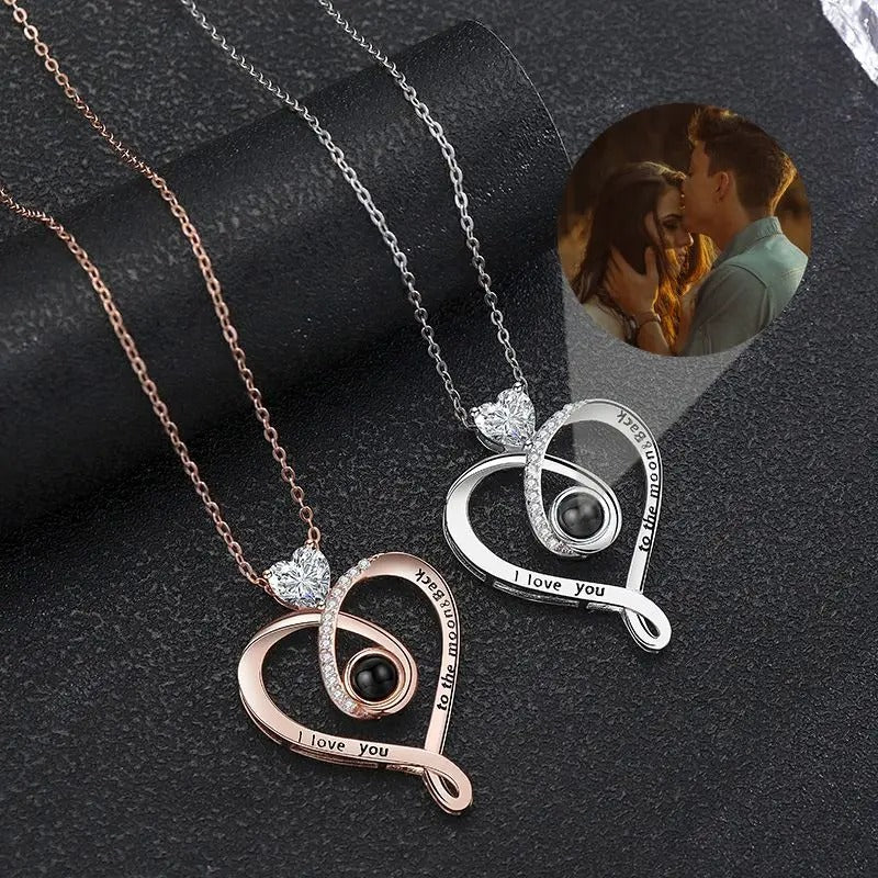 Projection Personalized Photo Heart Pendant Necklace - Abrahamallen