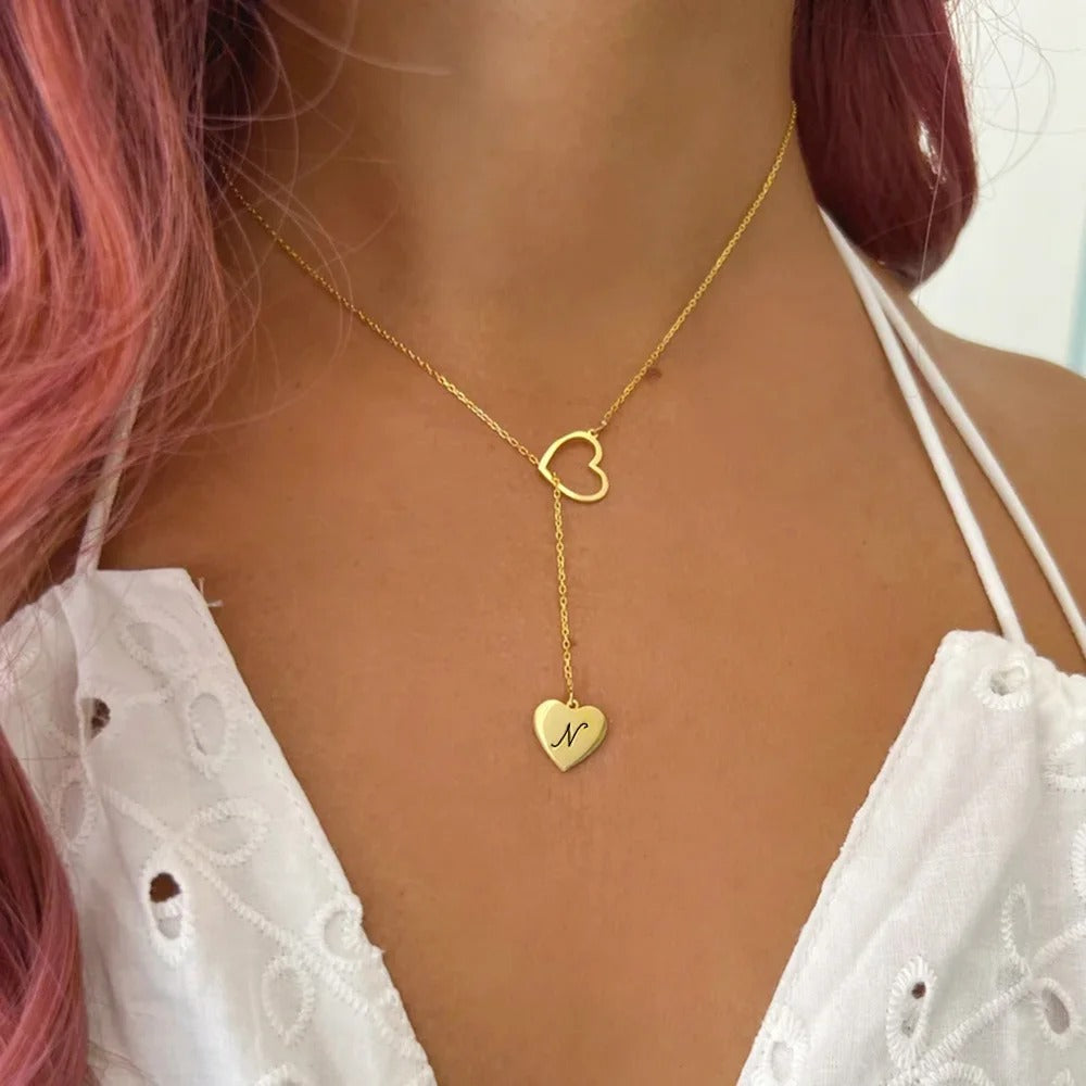 Personalized Heart Initials Pendant Necklace - Abrahamallen