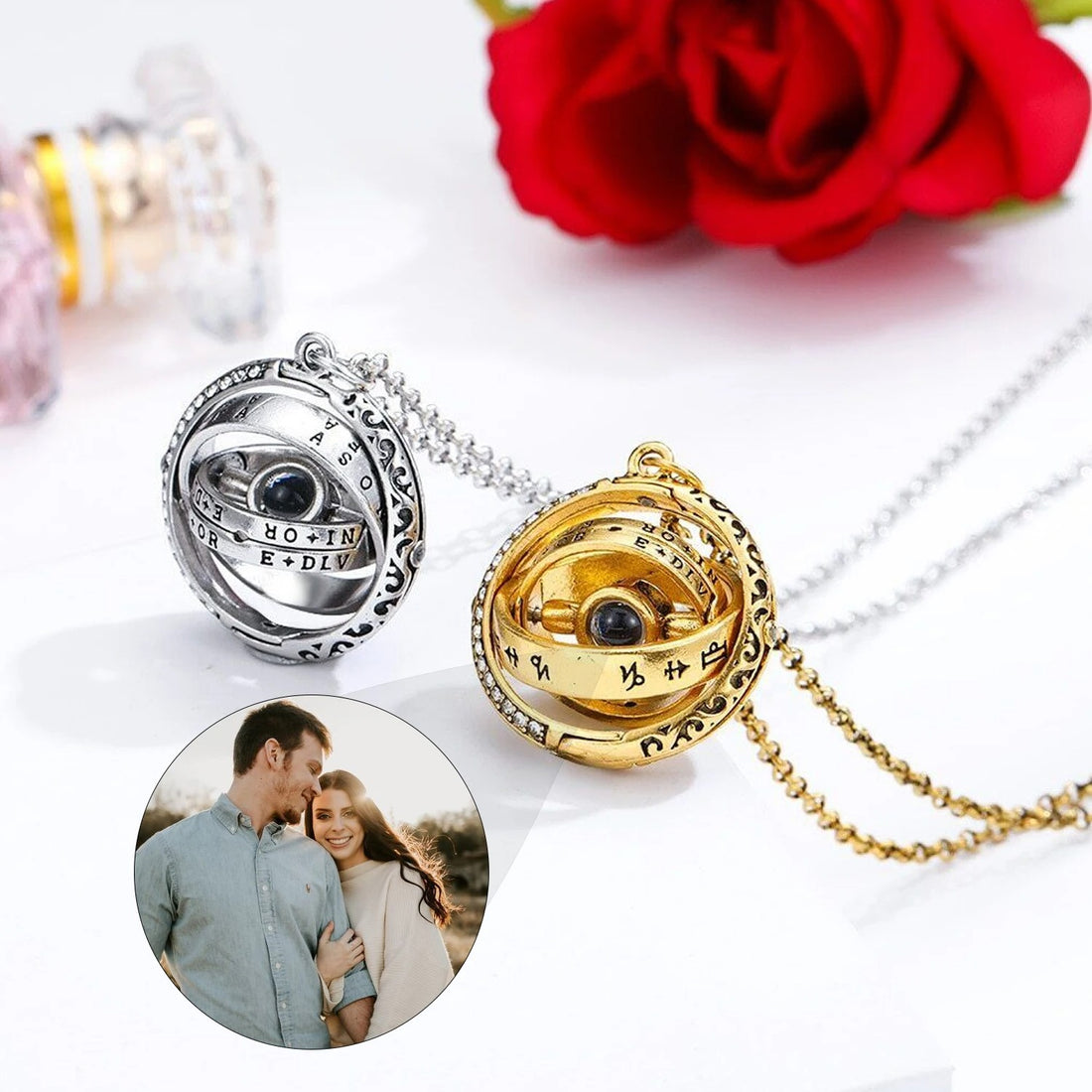 Projection Personalized Photo Rotating Pendant Necklace - Abrahamallen