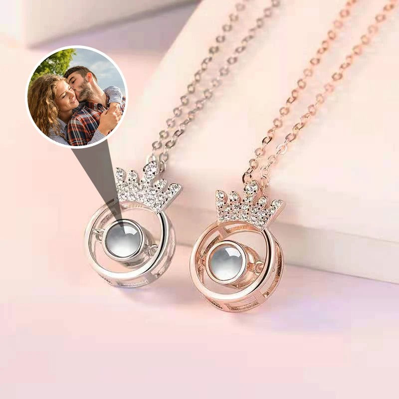 Projection Personalized Photo Crown Pendant Necklace - Abrahamallen