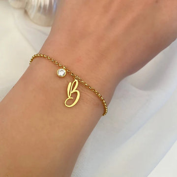 Personalized Initial and Birthstone Pendant Bracelet - Abrahamallen