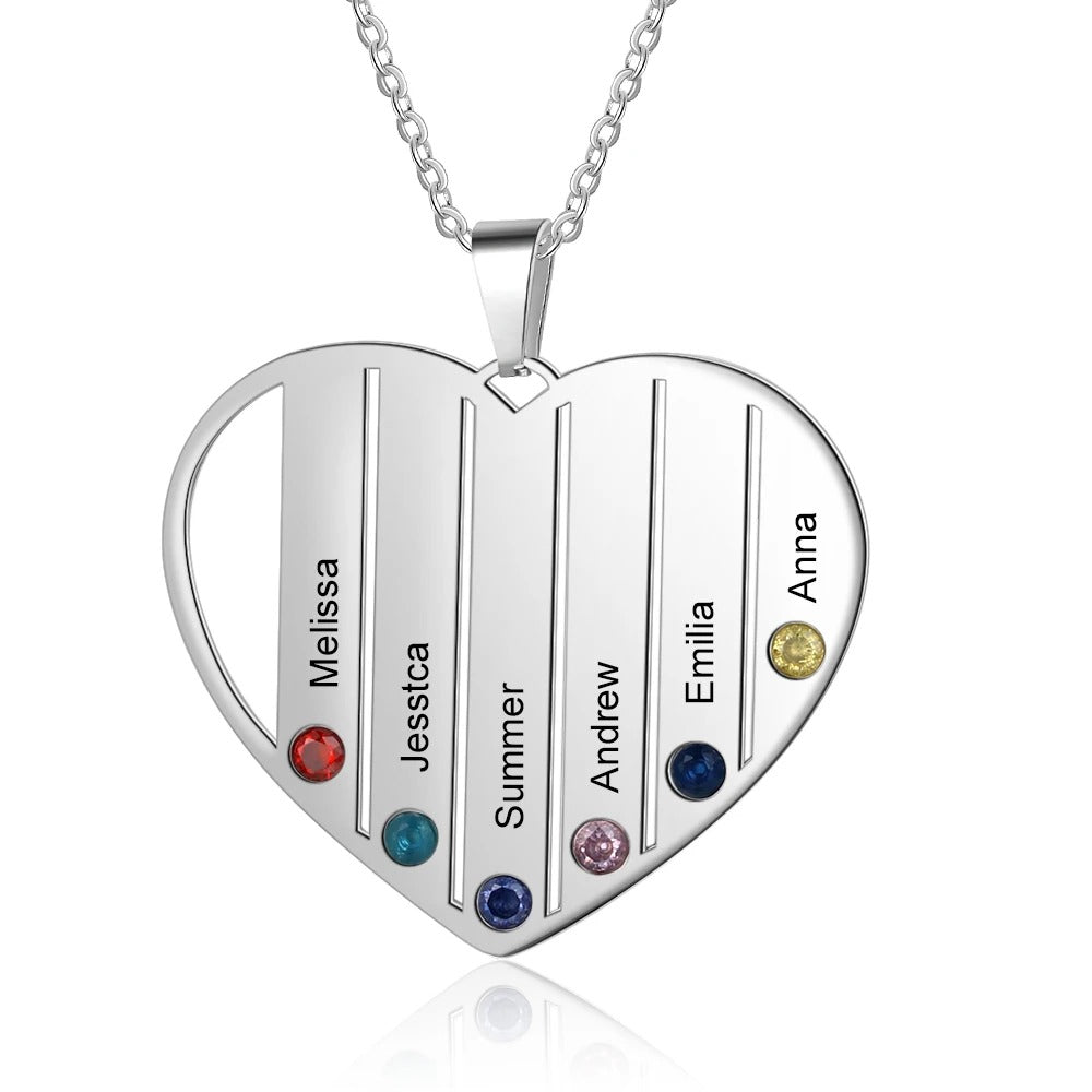 Personalized 6 Family Names and Birthstones Pendants Engraveable Necklace - Abrahamallen