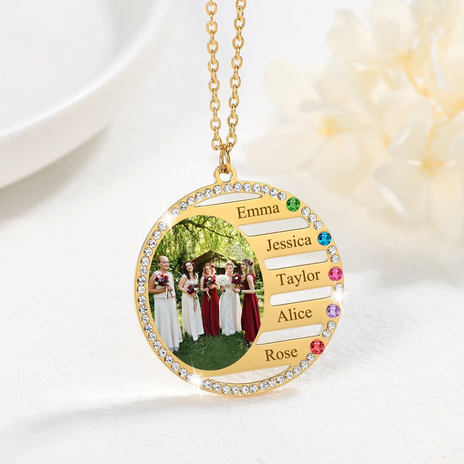 Customized Family Crystal Birthstone Names Pendant Necklace - Abrahamallen