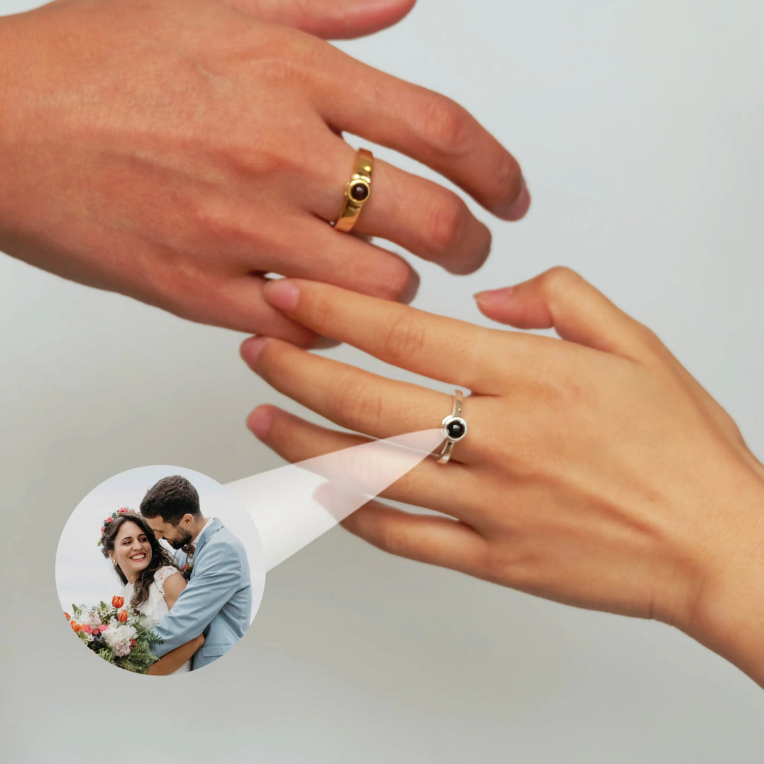 Personalized Photo Projection Adjustable Couple's Rings - Abrahamallen