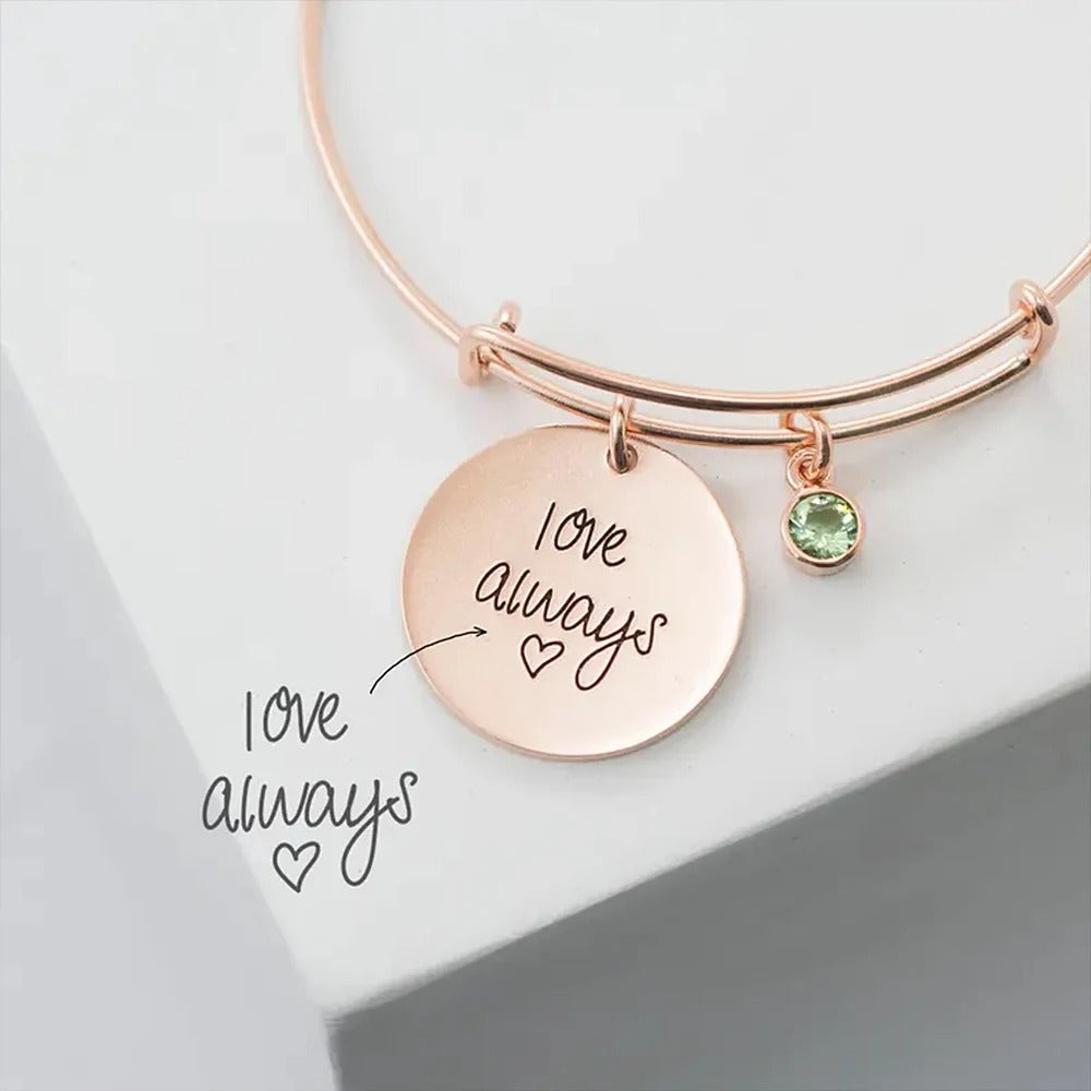 Customized Handwritten Messageplate Birthstone Bangle - Abrahamallen