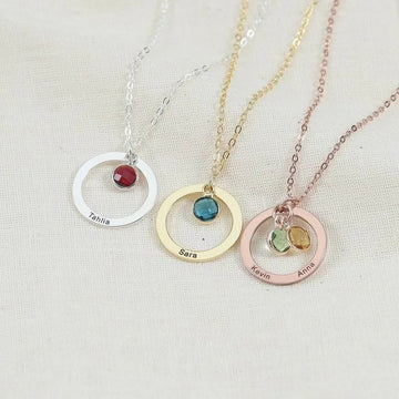 Multiple Birthstone Customized Name Pendant Necklace - Abrahamallen