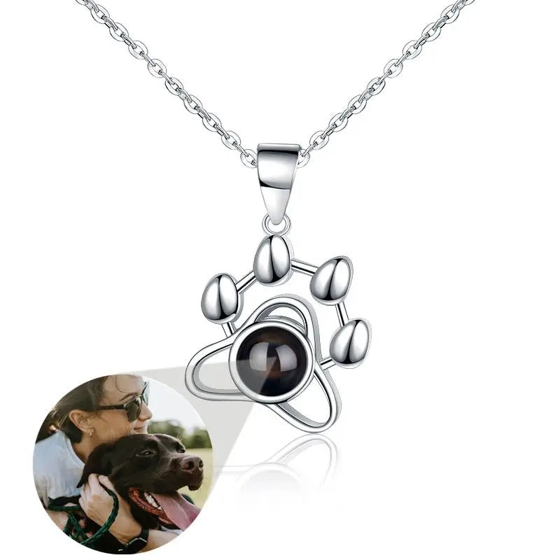 Projection Personalized Photo Paw Pendant Necklace in Sterling Silver - Abrahamallen