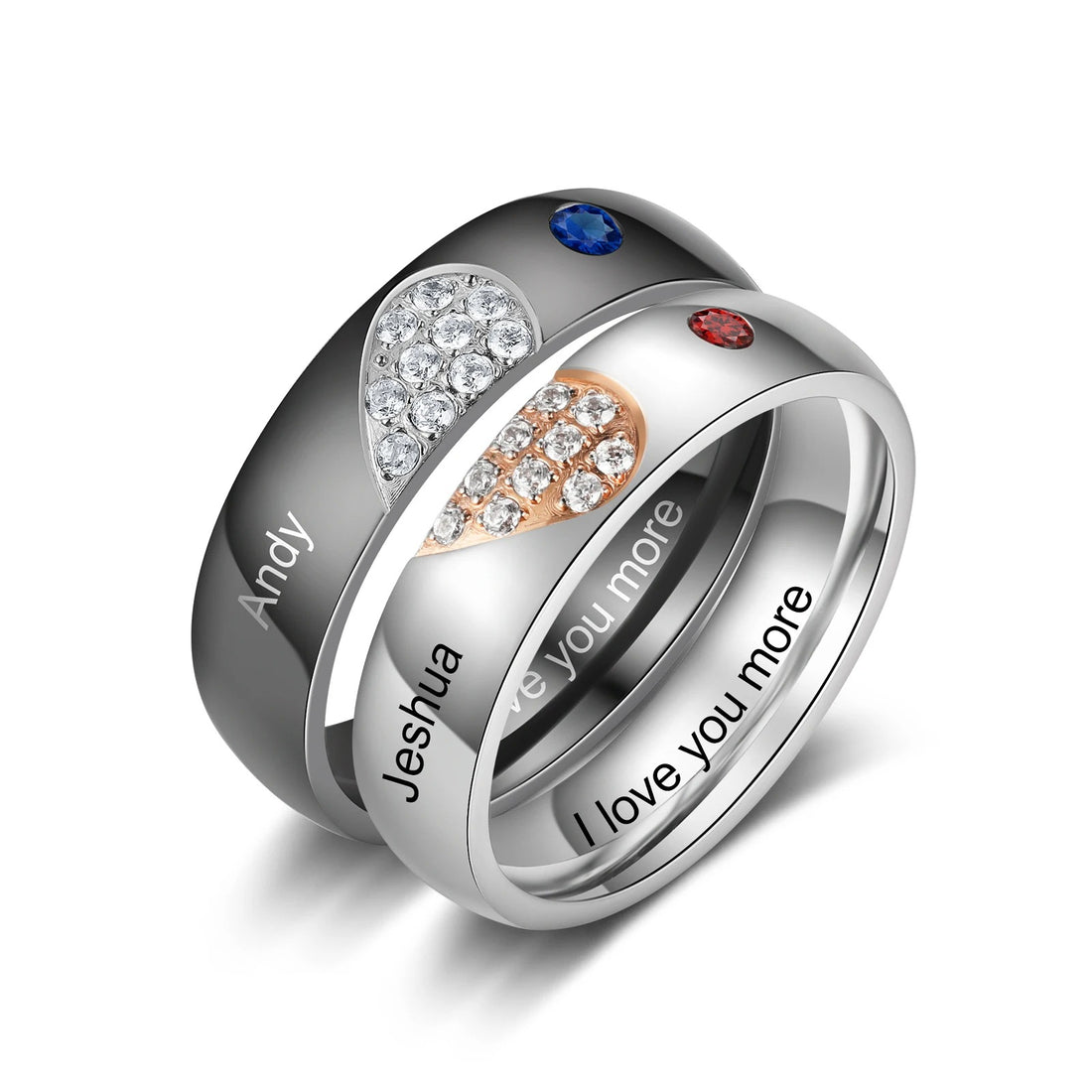 Personalized Inscription and Birthstone Couple's Rings - Abrahamallen