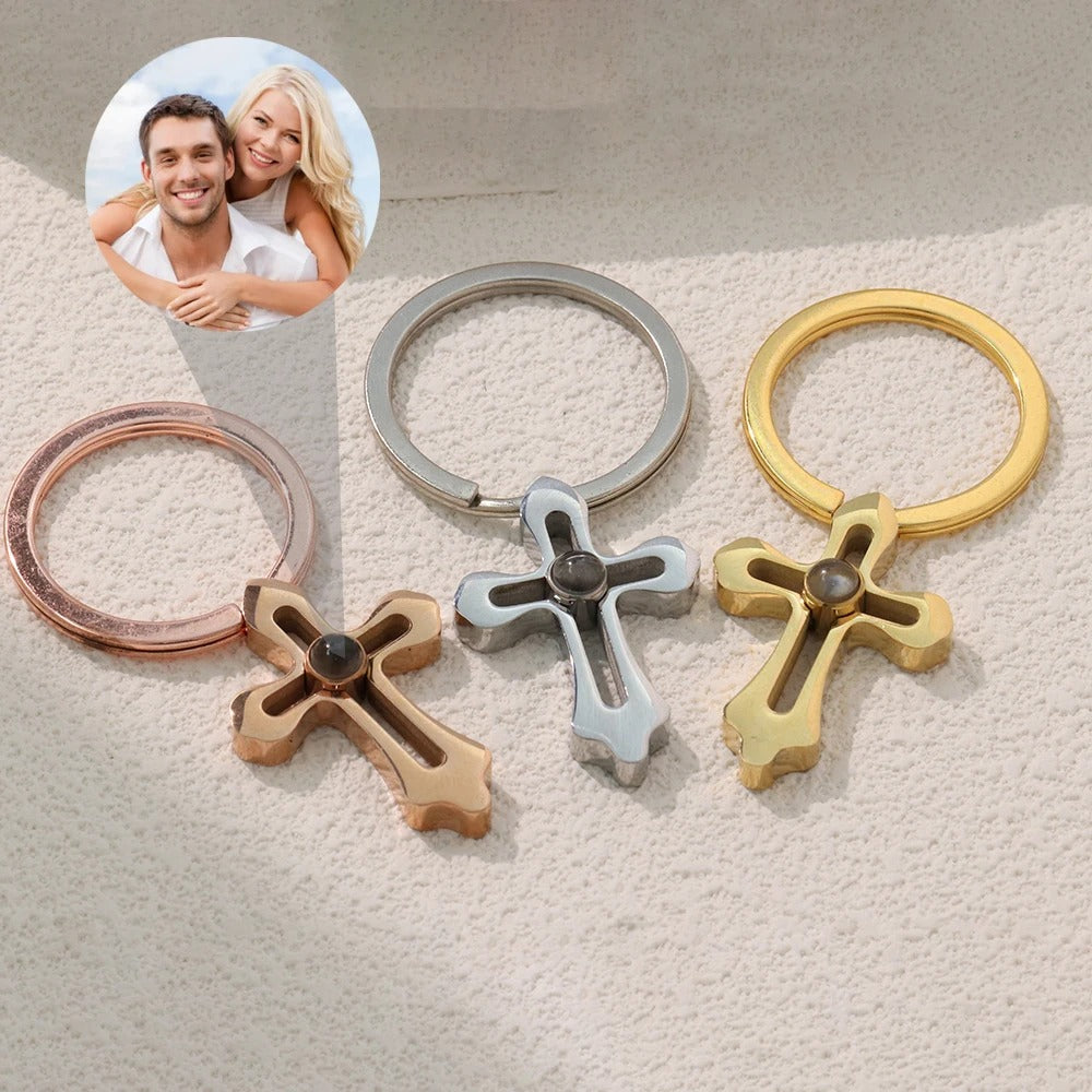 Personalized Projection Cross Keychain - Abrahamallen